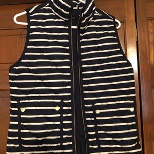 JCrew Navy and White Puff Vest with Gold Details